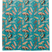 Aquamarin Boho Feather Pattern Duschvorhang (Vorderseite)