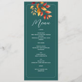 Aquamarin Boho Hochzeit im Herbst Menükarte (Vorderseite)