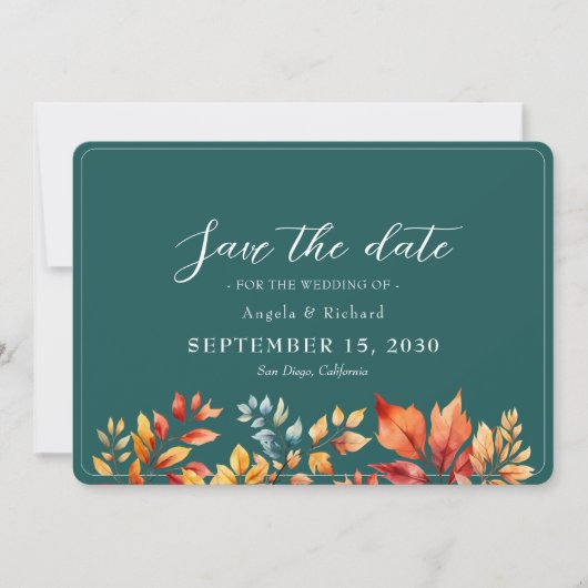Aquamarin Boho Hochzeit im Herbst Save The Date (Vorderseite)