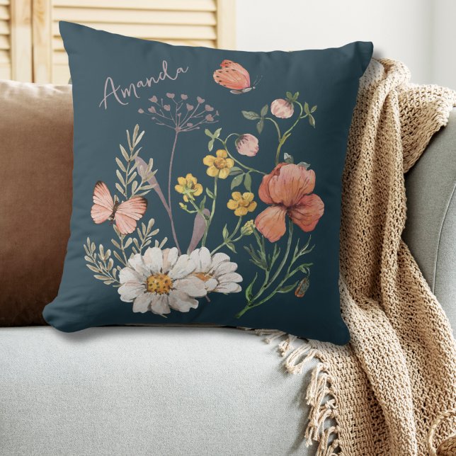 Aquamarin Boho Wildblume Throw Kissen (Von Creator hochgeladen)