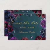 Aquamarin Bordeaux Amethyst Jewel Tone Save the Da Einladung (Vorne/Hinten)