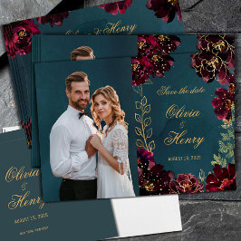 Aquamarin Bordeaux Jewel Tone Foto Save the Date Einladung