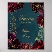 Aquamarin Bordeaux Jewel Tone Wedding Signs Matte Poster (Vorne)