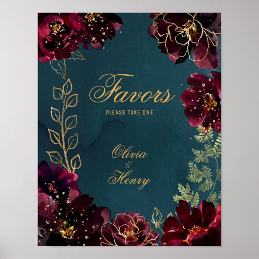 Aquamarin Bordeaux Jewel Tone Wedding Signs Matte Poster (Vorne)