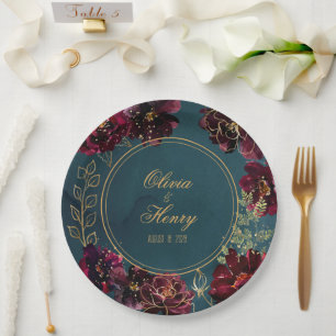 Aquamarin Bordeaux Jewel Tones Wedding Pappteller