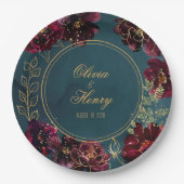 Aquamarin Bordeaux Jewel Tones Wedding Pappteller (Vorderseite)