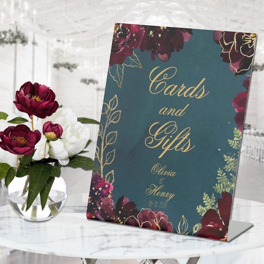 Aquamarin Bordeaux Jewel Tones Wedding Sockelschild