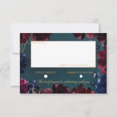 Aquamarin Bordeaux Sapphire Jewel Tone Wedding Ret RSVP Karte (Rückseite)