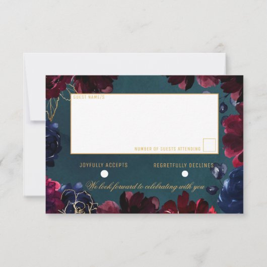 Aquamarin Bordeaux Sapphire Jewel Tone Wedding Ret RSVP Karte (Rückseite)