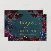 Aquamarin Bordeaux Sapphire Jewel Tone Wedding Ret RSVP Karte (Vorne/Hinten)