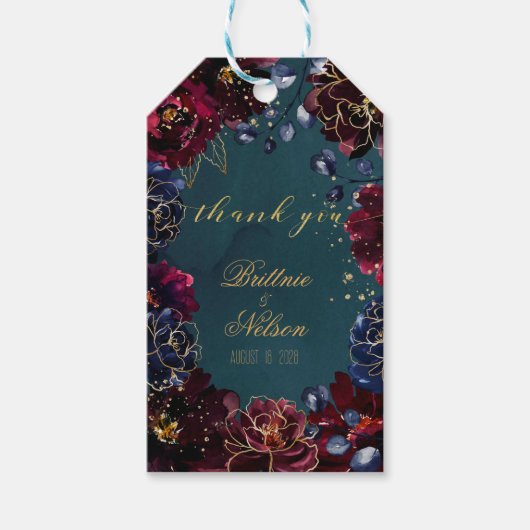 Aquamarin Bordeaux Sapphire Jewel Tones Wedding Geschenkanhänger (Vorderseite)