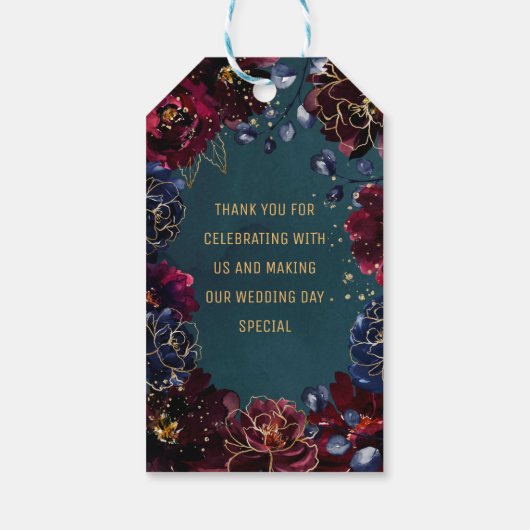 Aquamarin Bordeaux Sapphire Jewel Tones Wedding Geschenkanhänger (Rückseite)