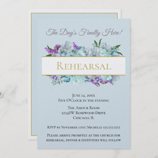 Aquamarin Bouquet Rustic Wedding Suite Probe Party Einladung (Vorne/Hinten)