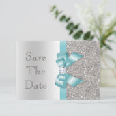 Aquamarin Bow Diamonds Silver Save the Date Babydu (Stehend Vorderseite)