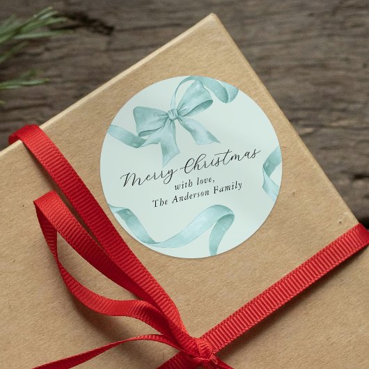 Aquamarin Bow Frohe Weihnachten Runder Aufkleber