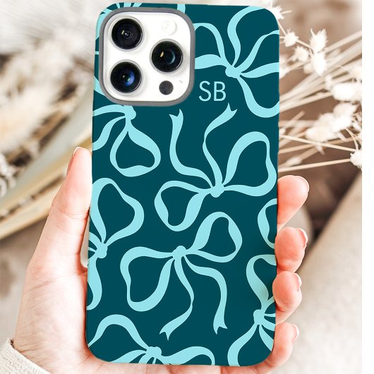 Aquamarin Bow Monogramm Case-Mate iPhone Hülle