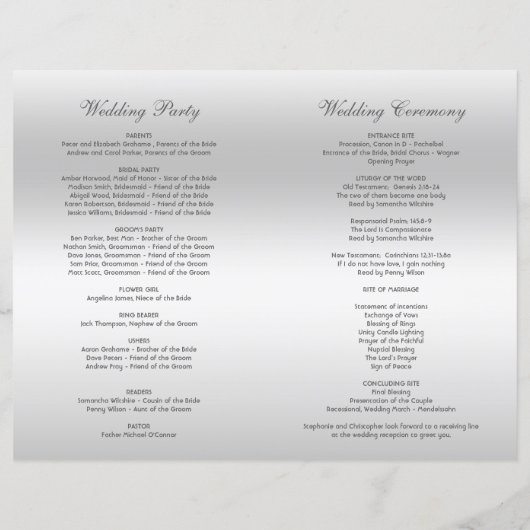 Aquamarin Bow Silver Sequins Hochzeitsprogramm (Rückseite)