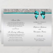 Aquamarin Bow Silver Sequins Hochzeitsprogramm (Vorne/Hinten)