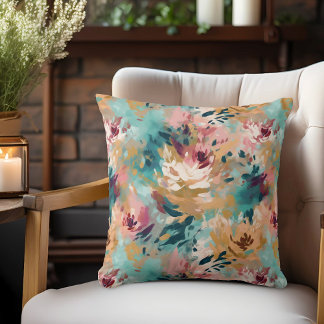 Aquamarin-braun-Abstraktes Malen Blumenmuster Kissen