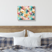 Aquamarin-braun-Abstraktes Malen Blumenmuster Leinwanddruck (Insitu (Schlafzimmer))