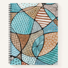 Aquamarin & Braun Doodle Art Spiralfilm Notizblock