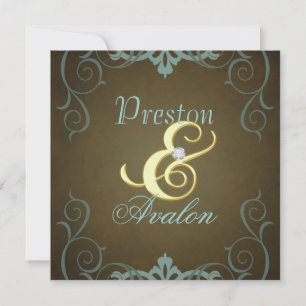 Aquamarin- & Brauner Textur-Gold-Scroll-Einladung Einladung