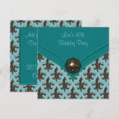 Aquamarin Brown Lilie 40. Geburtstag Party Einladung (Vorne/Hinten)