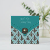Aquamarin Brown Lilie 40. Geburtstag Party Einladung (Stehend Vorderseite)