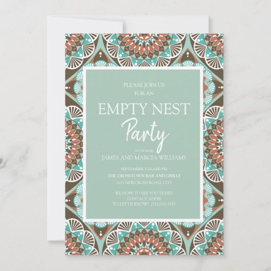 Aquamarin Brown Mandela Pattern Empty Nest Party Einladung (Vorderseite)