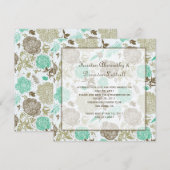 Aquamarin Brown Tan Olive Floral Abstrakt Post Wed Einladung (Vorne/Hinten)