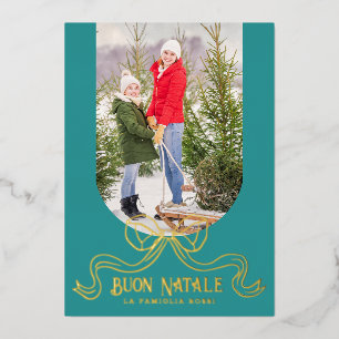 Aquamarin Buon Natale Simple Modern Coquette Bow F Folien Feiertagskarte