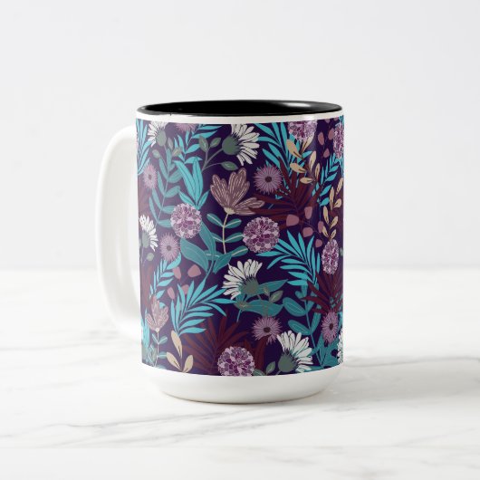 Aquamarin & Burgund Blume Elegante Zweifarbige Tasse (Vorderseite Links)