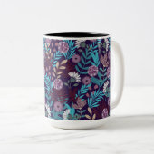 Aquamarin & Burgund Blume Elegante Zweifarbige Tasse (VorderseiteRechts)