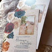 Aquamarin, Burgund, Rose Gold Rose Hochzeit Folieneinladung