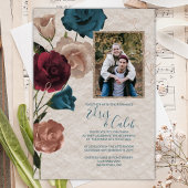 Aquamarin, Burgund, Rose Gold Rose Hochzeit Folieneinladung