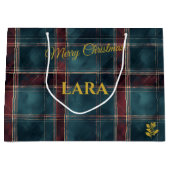 Aquamarin, Burgund und Gold Karierte Weihnachtszei Große Geschenktüte (Vorderseite)