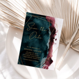 Aquamarin & Burgund Wasserfarbe Save the Date Einladung