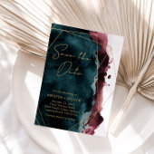 Aquamarin & Burgund Wasserfarbe Save the Date Einladung