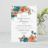 Aquamarin Burnt Orange Blume Rustikale Probe Abend Einladung (Stehend Vorderseite)