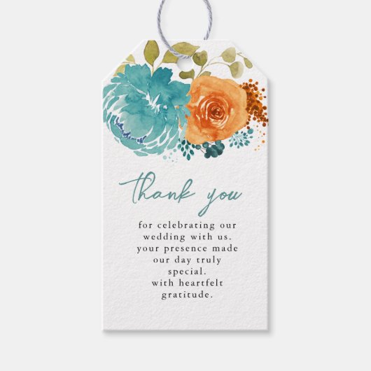 Aquamarin Burnt Orange Foral Fall Vielen Dank Geschenkanhänger (Vorderseite)