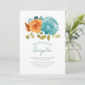 Aquamarin Burnt Orange Hochzeit im Herbst Empfang Einladung (Stehend Vorderseite)