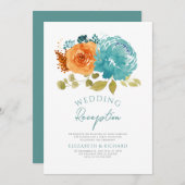 Aquamarin Burnt Orange Hochzeit im Herbst Empfang Einladung (Vorne/Hinten)