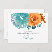 Aquamarin Burnt Orange Hochzeit im Herbst UAwg Postkarte (Vorne/Hinten)