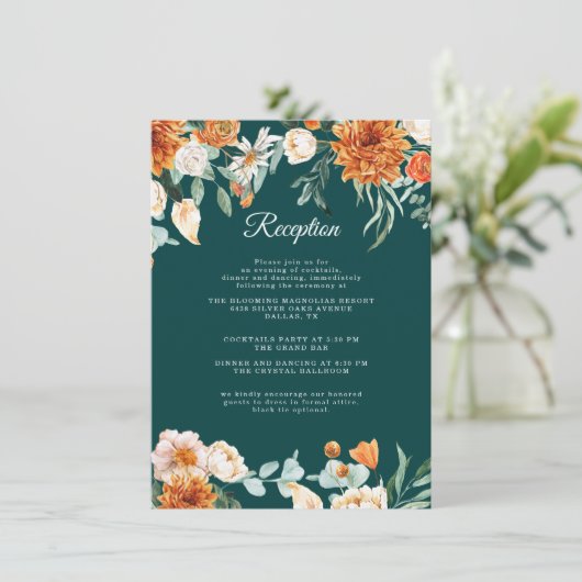 Aquamarin Burnt Orange Rustic Hochzeit im Herbst E Begleitkarte (Stehend Vorderseite)