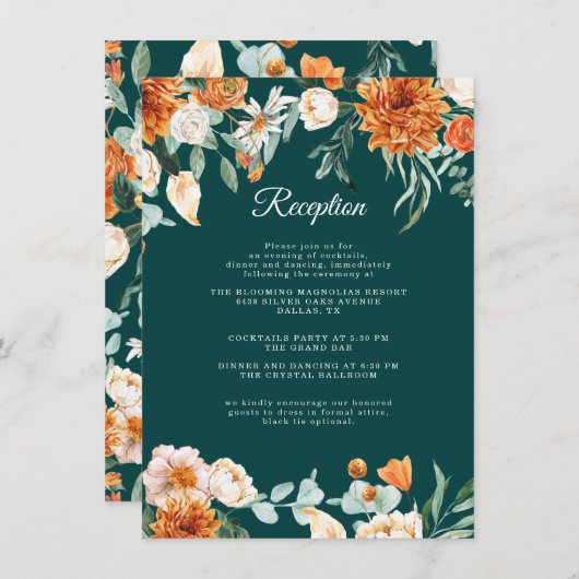 Aquamarin Burnt Orange Rustic Hochzeit im Herbst E Begleitkarte (Vorne/Hinten)
