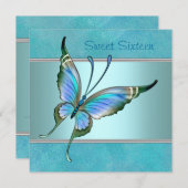 Aquamarin Butterfly Blue 16 . Geburtstag Party Einladung (Vorne/Hinten)