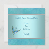 Aquamarin Butterfly Blue 16 . Geburtstag Party Einladung (Rückseite)