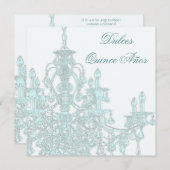 Aquamarin Chandelier Quinceanera Einladung (Vorne/Hinten)