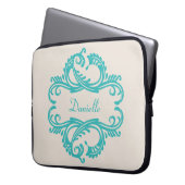 Aquamarin-Chic Damask Laptop-Sieb Laptopschutzhülle (Vorderseite Links)