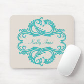 Aquamarin Chic Damask Mousepad (Mit Mouse)